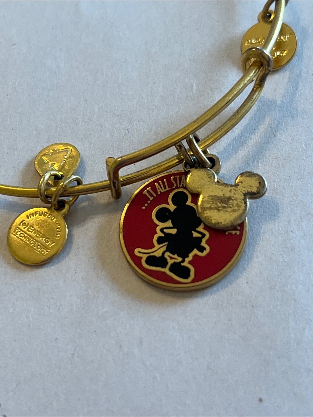 Alex and Ani Gold Tone Disney Bracelet w/ It All Started With A Mouse Charm